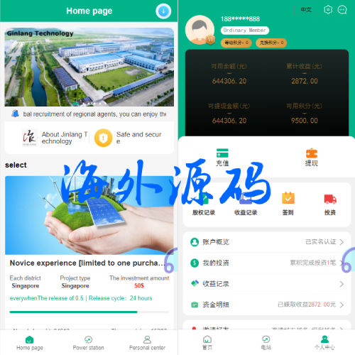 海外光伏电站投资理财系统/多语言项目投资源码